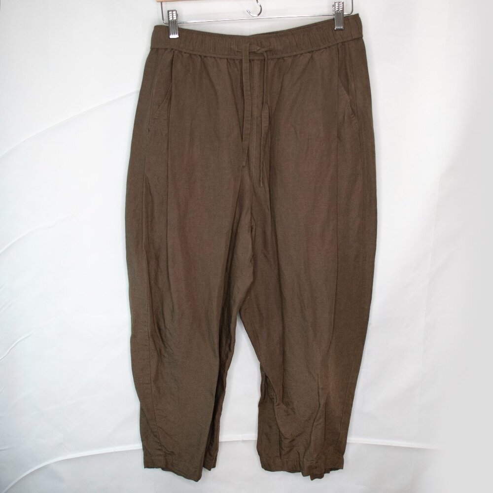 Darling Society Linen Blend Drawstring Pants Womens Medium M Green Crop P10D